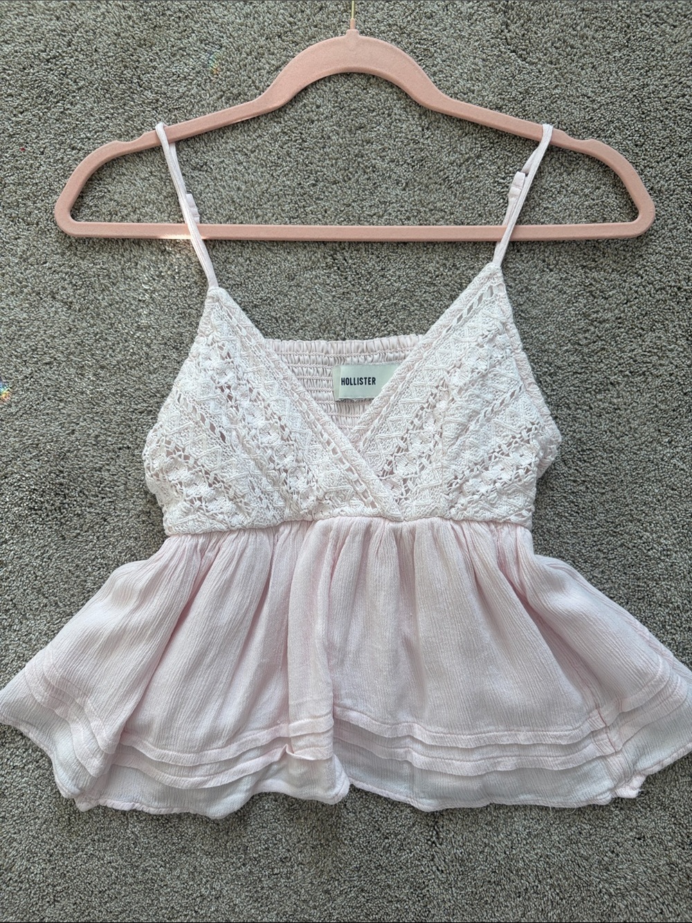 Hollister Light Pink Lace-Trim Babydoll Cami Y2K - Picture 4 of 4